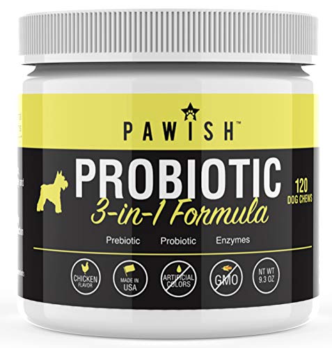 Pawish Probiotics for Dogs - with Natural Dog Probiotics, Prebiotics and Digestive Enzymes - for Allergy Relief, Upset Stomach, Improves Digestion, Gas & Diarrhea, Dog Immunity - 120 Soft Chews