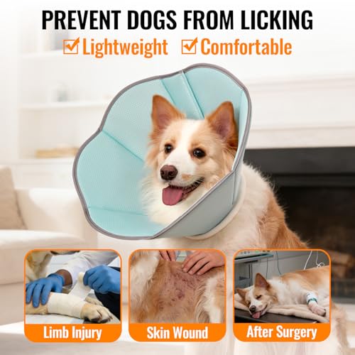 Image of MAXFUT Dog Cone Collar,Soft Cone for Dogs to Stop Licking After Surgery,Non Inflatable Dog Donut Cone (Light Blue, M)