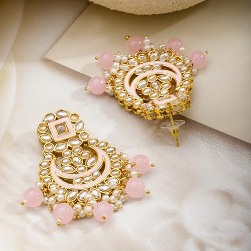 Image of Rubans Long Dangler Earrings Kundan & Pearl Ethnic Jewellery Gift for Women & Girls