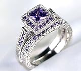 Victoria Jewelry Princess Cut 1ct Amethyst 10KT White Gold Filled Women's Wedding Ring Sets Band (6)