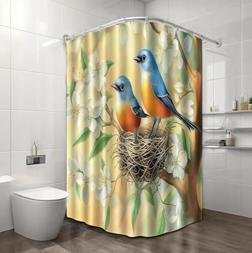 Rideau de douche imprimé nid d'oiseau en textile hydrophobe durable