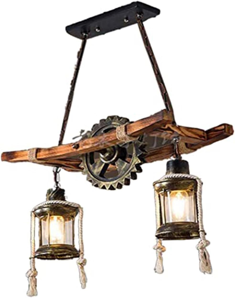 Rustic Wooden Pendant Lights Vintage Oak Hanging Lamp Dining Table Chandelier Industrial Metal Ceiling Light Retro Ceiling Lighting Industrial Lamps Country House Lamp Bar Droplight Shade