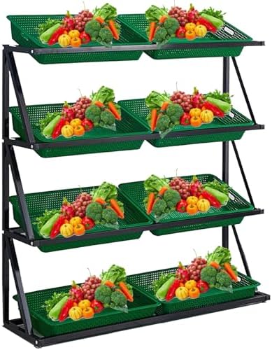 Retail Display Storage Rack，Supermarket Vegetable Shelves, Commercial Supermarket Fruit Vegetable Shelf Organizer,4/5 Tier Retail Display Rack Market Shelf,Convenience Store Snack Display St