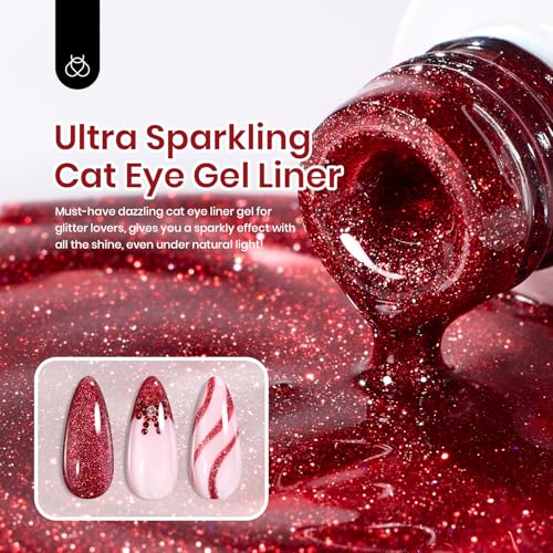 Image of Beetles Red Cat Eye Gel Liner Nail Polish Glitter Gel Nails Art polish