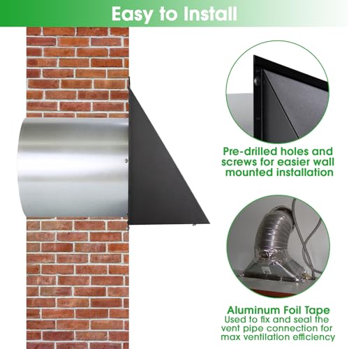 8 inch Hooded Wall Vent with Screen and Damper,Outdoor Wall Vent Cover Exhaust Vent Duct Cap,8" Exterior Vent Cover for Kitchen Range Hood Bathroom HVAC Duct Dryer Ventilation,Galvanized Steel,Black by JYINCPED - Image 6