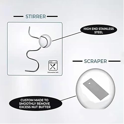 Miniatura 5 de MUYOCUN Agitador de mantequilla de maní, mezclador de mantequilla de nuez, mezclador de mantequilla de maní de acero inoxidable, agitador y raspador