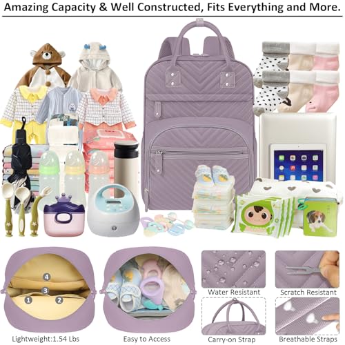Image of Tenot Diaper Bag Backpack for Women Large Capacity with Insulated Pockets Multifunctional Diaper Bags For Baby Girl Boy Waterproof Baby Bags For Mama Maternity Travel Bag Purple