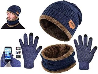 Tuopuda Thermal Knitted Hat and Scarf Gloves Set Chunky Fleece Lining Neck Warmer Touch Screen Gloves,Outdoor Sports Warm Set for Skiing/Hiking/Running/Driving
