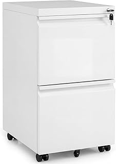 COSTWAY Rollcontainer abschließbar aus Metall, Aktenschrank unter Schreibtisch, Bürocontainer mit 2 Schubladen & Hängeregistratur für Dokumente, Metallschrank mit 5 Rädern, 44 x 37 x 67 cm (Weiß)