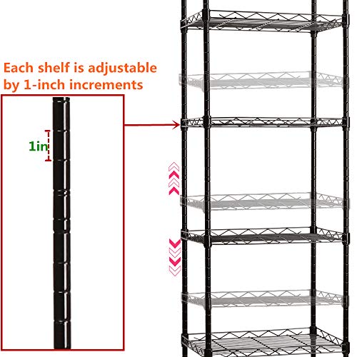 YOHKOH 6 Wire Shelving Steel Storage Rack Adjustable Unit Shelves for Laundry Bathroom Kitchen Pantry Closet 16.6" Width x 63" Height x 11.8" Depth, Black