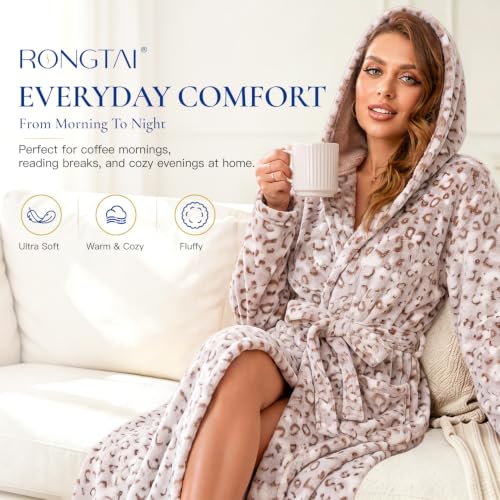 Image of RONGTAI Women's Plush Hooded Robe Bathrobe-Fast Warmth for Home