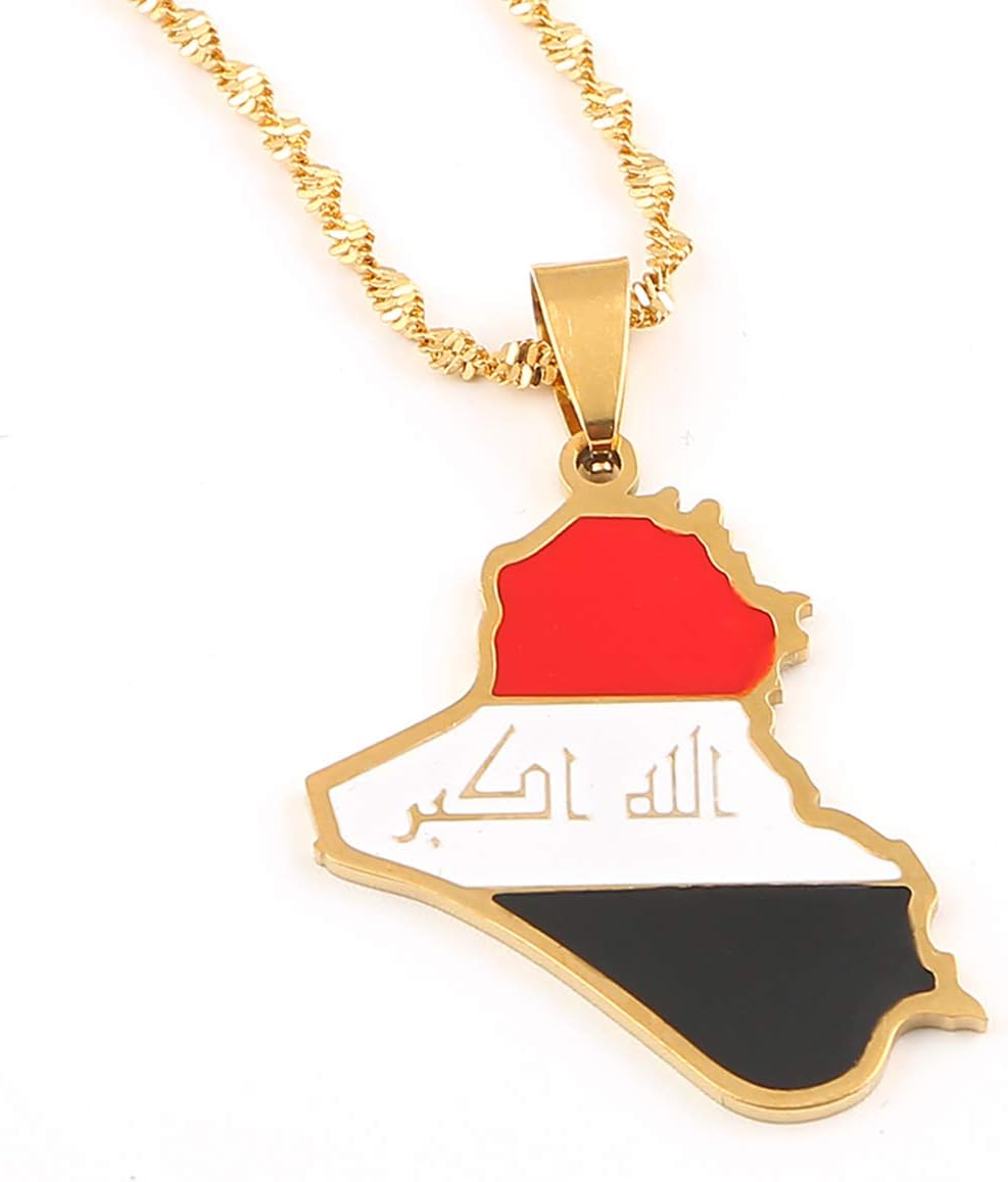 Stainless Steel Republic Of Iraq Map Pendant Necklace Gold Color Allah Name Pendant Allah Heart Jewelry