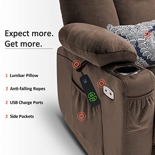 Mcombo Electric Power Lift Recliner Chair With Extended Footrest For Elderly People, 3 Positions, Hand Remote Control, Lumbar Pillow, 2 Cup Holders, Usb Ports, 2 Side Pockets 7507 (Fabric,Brown) #TOP4