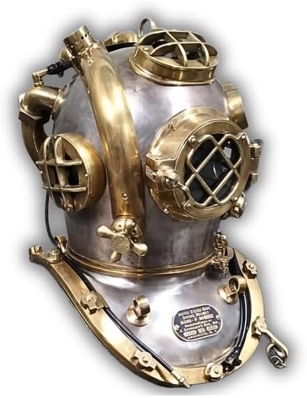 Pure Copper Brass US Navy Diving Helmet, Mark V Divers Helmet Replica, Marine Deep Sea Scuba Divers Helmet Best Nautical Gift for him Halloween Cuba Divers Helmet 18"