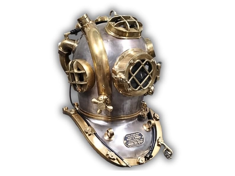 Casco de buceo de latón de cobre puro, réplica de casco de buceo Mark V, casco de buceo marino en aguas profundas, el mejor regalo náutico para él, casco de buceo de Halloween cuba, 18 pulgadas