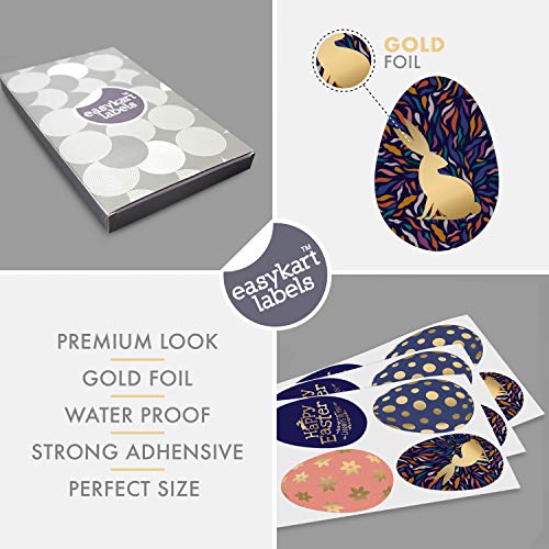 300 Easter Theme Egg Sticker Labels | 6 Different Eggs Design Stickers With Gold Foil | Perfect For Party Decorations And Craft - 1.5"X 2" Size In Sheets #TOP2