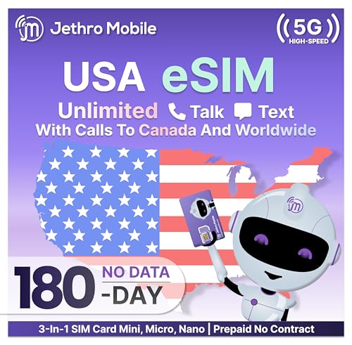 Jethro Mobile eSIM – 6 Month Prepaid Plan for iPhone & Android | Unlimited Talk & Text + International Calling | Fast Activation & Nationwide Coverage | No SIM Card Needed