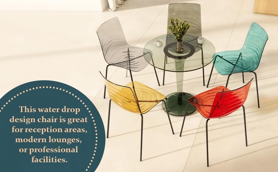 Image of LeisureMod Modern Acrylic Lucite Dining Chair with Metal Legs, Accent Side Chair for Dining Room, Contemporary Kitchen, Small Spaces and Office in Transparent Orange