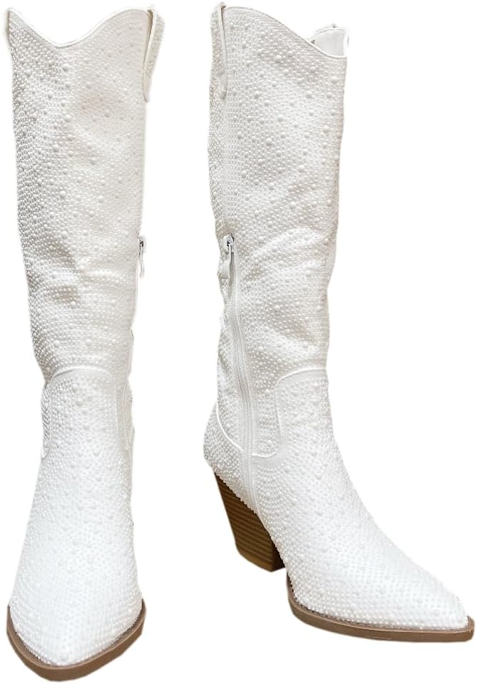 ABSOLEX Women Western Cowgirl Cowboy Pointed Toe Rhinestone Knee High Boots - 第 45/64 張圖片