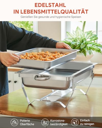Wilprep Chafing Dish Edelstahl Buffet-Set Warmhaltebehälter Speisenwärmer Wärmebehälter Rechaud für Catering, Buffet und Party (4 Set 4x1+8x1/2 GN-Behälter) – Bild 4