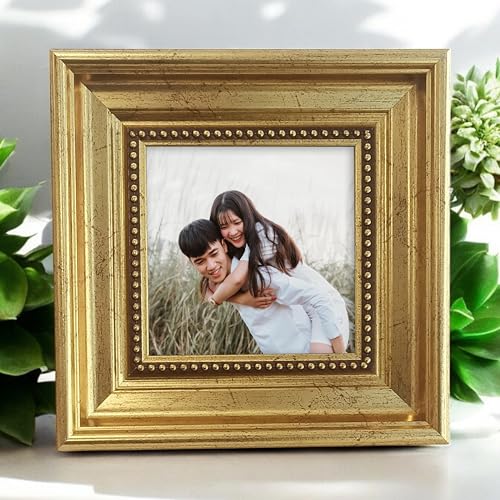 Image of Art Street Elegant Vintage Table Photo Frame for Tabletop With Back Stand, 5x5 Inch Photo, Decorative Frames Perfect for Home Decor, Unique Gift Idea, Durable, Birthday, Wedding, Return Gift (Gold)