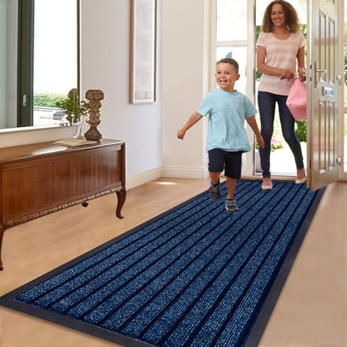 Rugs Inn Rubber Runner Rug for Hallways - Heavy Duty Anti Slip PVC Backing Runners Perfect for Mud-Rooms Muddy Wet Shoes and Paws(Blue, 80 x 300 cm)