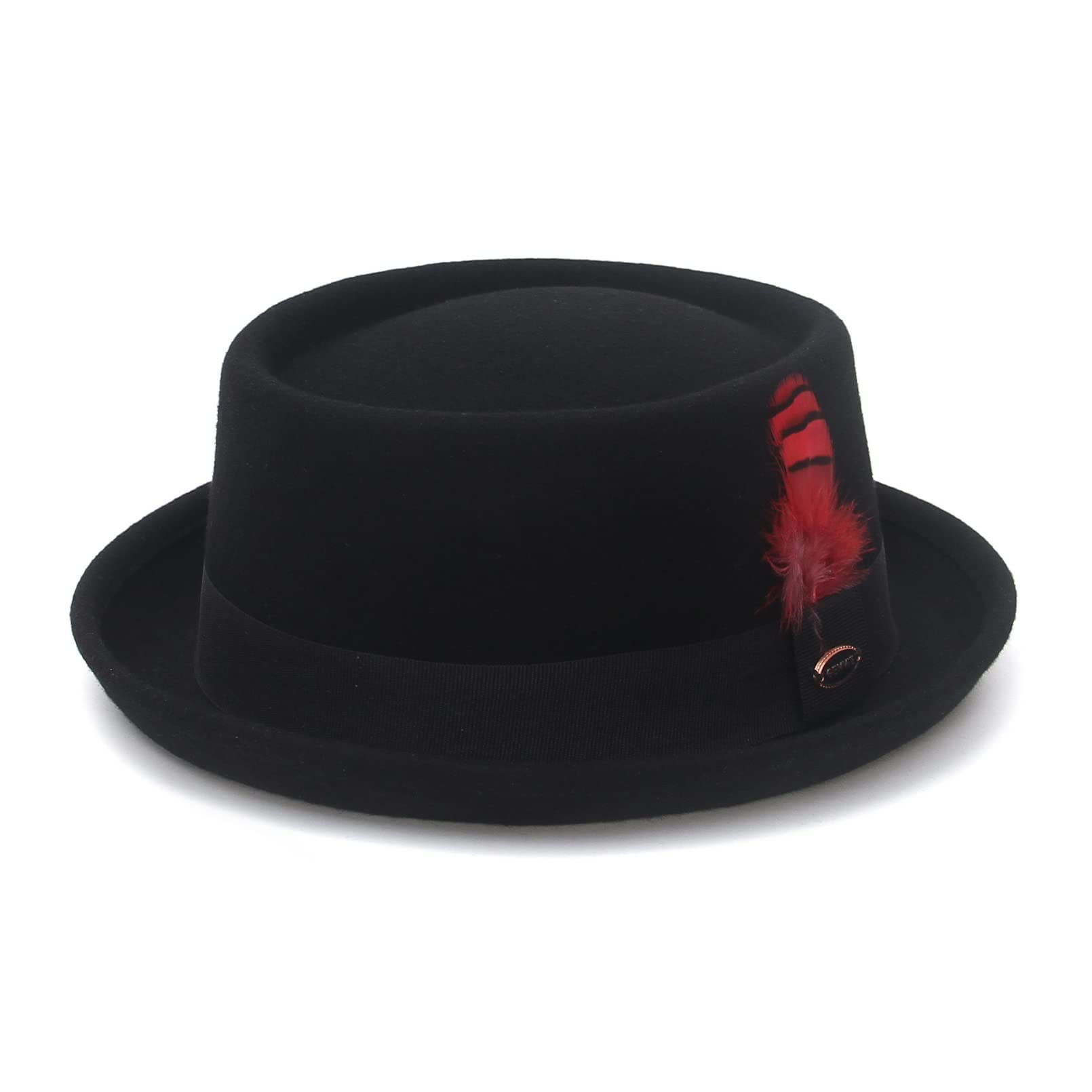GEMVIE Pork Pie Hut 100% Wolle Filz Fedora Trilby Hut schwarz Erwachsene