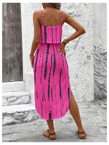 Image of RoseSeek Women's Spaghetti Strap Tie Dye Cami Sun Dress Beach Midi Summer Dresses Resort Wear Vacation Outfits