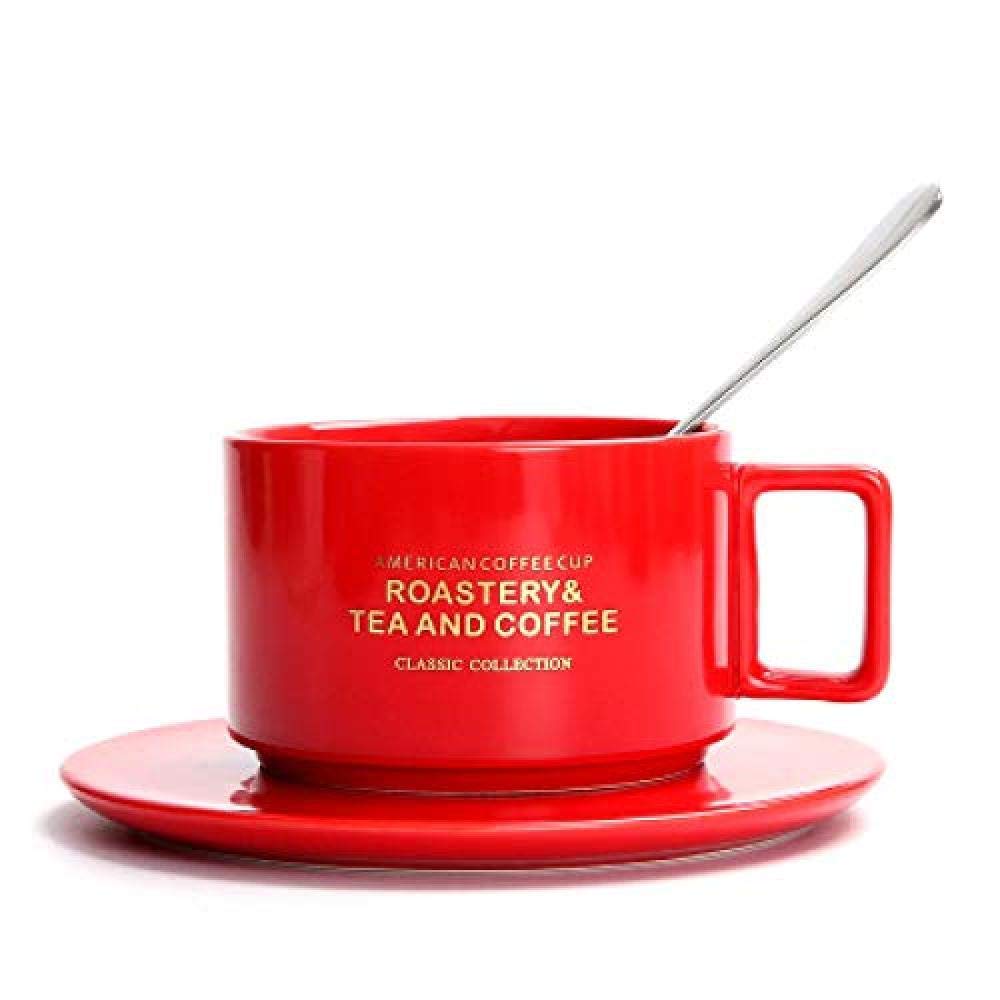 Tazas de café de Estilo Americano creativo con cuchara juego de té Continental Taza de té Simple hogar de Color Mate tazas de café de cerámica@C@E1