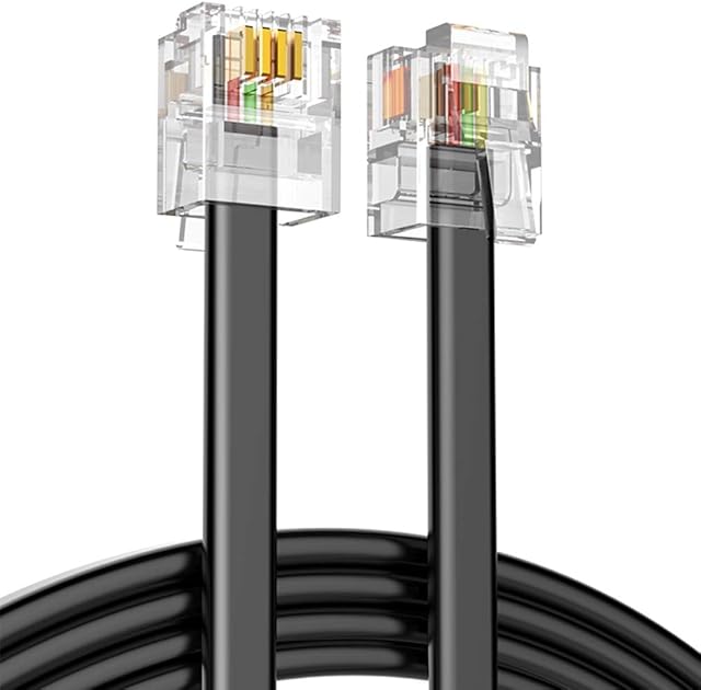 RJ11 Telephone ADSL Cable Cord 15M, Ancable 6P4C Telephone Plug High Speed Internet Broadband Male to Male Router and Modem to RJ11 Phone Flat Cable for Landline Modem Accessory Black