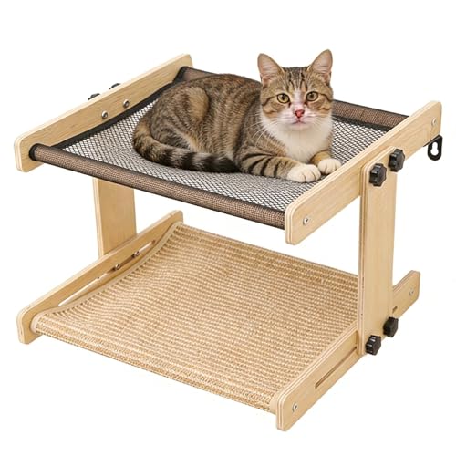 Katzen- Fenstersitz- Hängematte- schwimmendes Holzbett für Haustiere, hängendes Schlafregal, stabiles Ruheplatz- Set mit Zuhause, Bauernhaus, Wohnung, Schlafzimmer, Balkon, Arbeitszimmer, Nachttisch