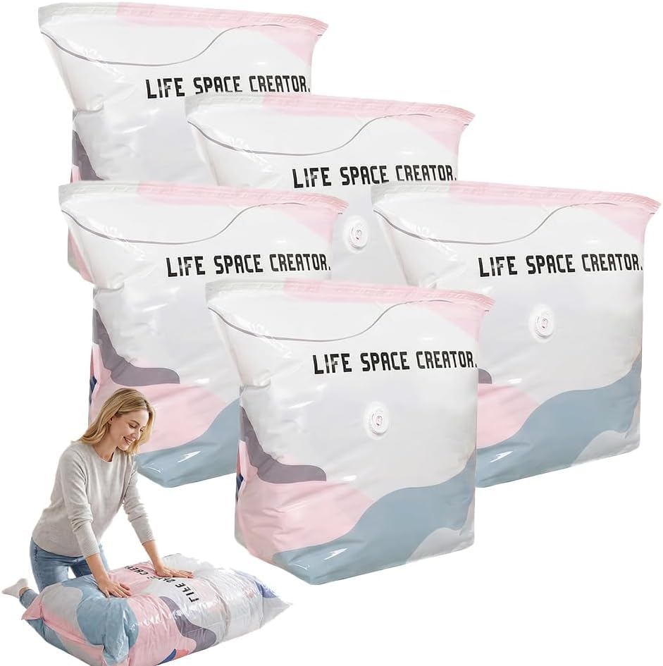 No Pump Vacuum Storage Bags Portable 3D Compression Bags, White M, 5