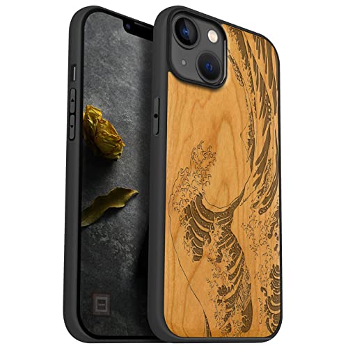 Coque bois iPhone 14 Plus Magsafe gravée laser, un étui haut de gamme en cerisier