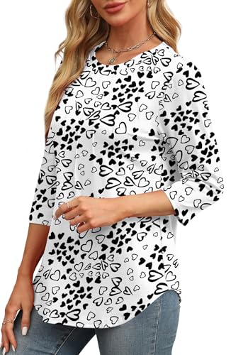 image for XIEERDUO 3/4 Length Sleeve Womens Tops Crewneck Pleated Blouses for Wo