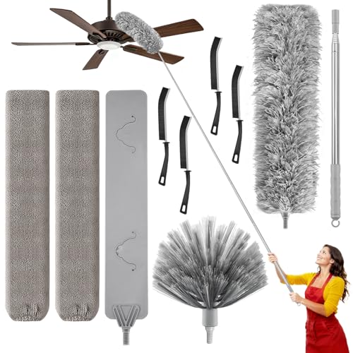 MimAuto 100-inch Duster with Extension Pole, 9-in-1 Cobweb Duster Kit