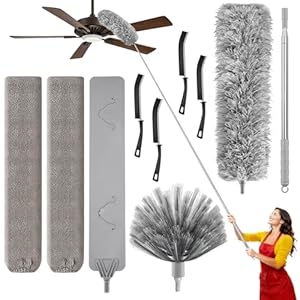 100-inch Duster with Extension Pole, 9-in-1 Cobweb Duster Kit Includes Spider Web Brush & Flat Gap Cleaner for High Ceiling, Fan, Under Appliances, Car, Home Deep Cleaning