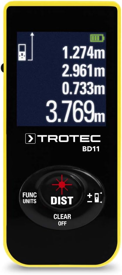 Laser Rangefinder BD11 Rugged Housing, IP54, with Automatic Shut-off, Measuring Distances, Surfaces and Volumes