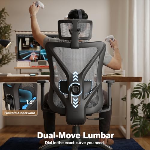 Image of ELABEST T23 Ergonomic Mesh Office Chair, High Back Computer Desk Chair, Breathable AirMesh with Dual-Move Lumbar Support, 3D Armrests & Headrest, Tilt Lock,Big and Tall for Home Office(Graphite)