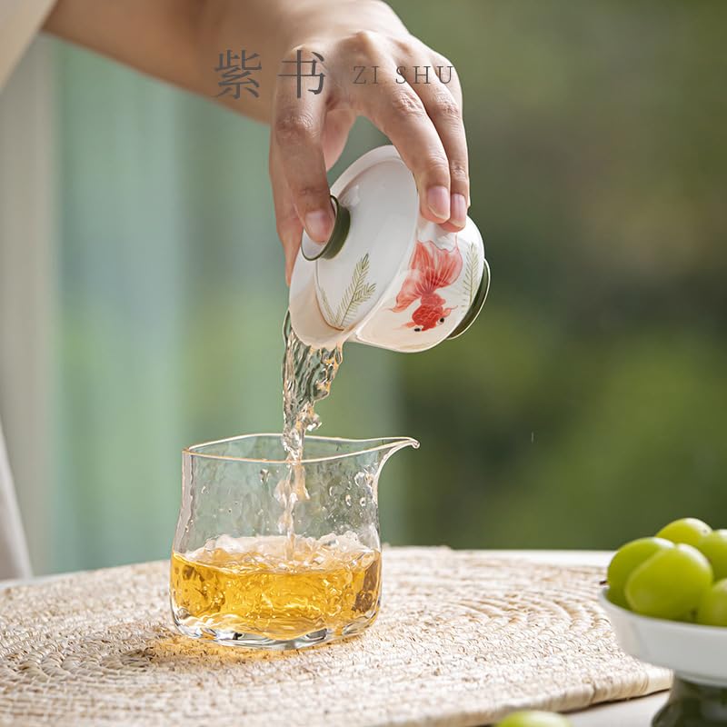 Matcha Tassen Deckende Teetasse mit handbemaltem Koi-Motiv 120ml Teeset für Wohnzimmer, Teeschale Teeset Mit Teesieb
