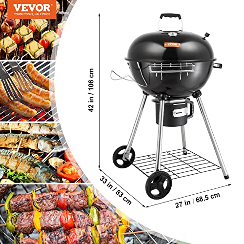 Vevor 22 Inch Kettle Charcoal Grill, Premium Kettle Grill With Wheels, Porcelain-Enameled Lid And Bowl With Slide Out Ash Catcher Thermometer For Bbq, Barbecue Camping, Picnic, Patio And Backyard, Black #TOP6