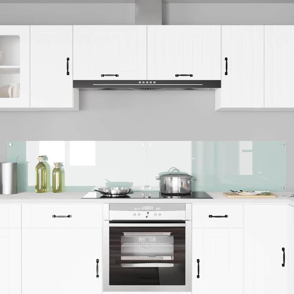 Küchenrückwand 2 Stück Weiß 110 x 40 cm Gehärtetes Glas Hitzebeständig mit 4 Löchern Modernes Küchenzubehör für Kochen und Backen Platzsparend und langlebig
