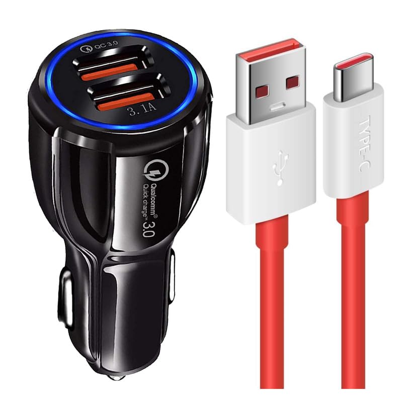 30W Car Charger for Apple i-pad Pro 12.9 (2022) Original QC Adapter Type C 3.0A High Speed Fast Turbo Charge QC 3.0 Smart DualPort with 1m Type-C Red Charging & Sync Cable (Black, SE.D1)