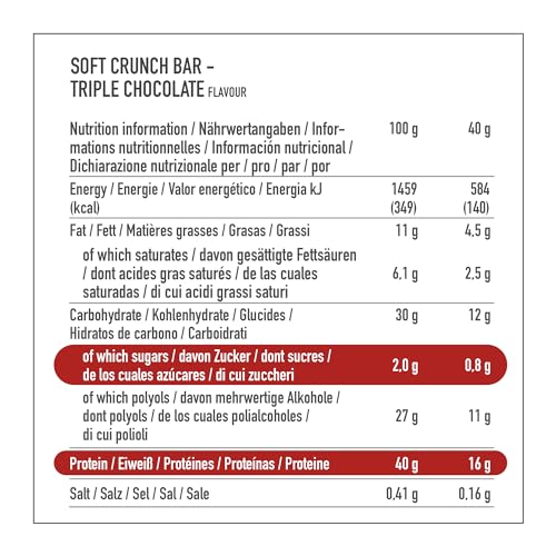 Premier Protein Soft Crunch Bar 40% Protein Triple Chocolate 12x40g - Bajo en azúcar + Bajo en carbohidratos + Sin aceite de palma - Imagen 6