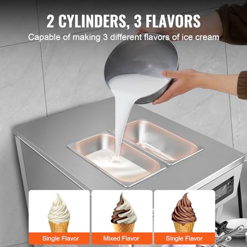 VEVOR Kommerzielle Eismaschine 18–28 L/h, 3 Geschmacksrichtungen, Italienische Eismaschine, 2 x 5,5 L Trichter, LCD-Panel, Automatische Vorkühlung, Reinigung, für Joghurt, Kaffee, Snackbar, Restaurant – Bild 4