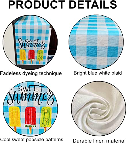 Summer Table Runner 13 X 72 Inch, Linen Blue White Check Plaid Table Runner 13X72 For Home Dining Room Shoe Cabinet Decor, Rustic Farmhouse Burlap Table Runner For House Kitchen Seasonal Decorations #TOP4