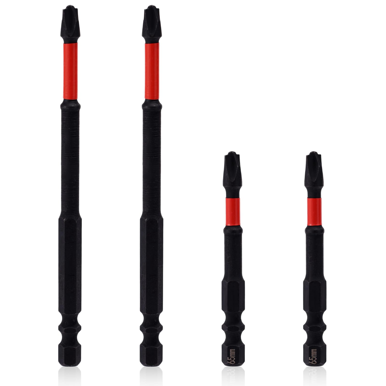 4pcs Electrician Impact Screwdriver Bit Set, 2 Lengths 1/4” Hex-Shank FPH2 S2 Alloy Steel Magnetic Cross Impact Driver Bit with Insulating Sleeve for Electric Drill