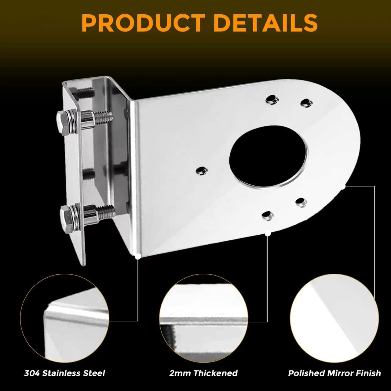 2PCS Watermelon Light Brackets, 90° Angled Clamp-On Frame Mount for Under Glow Lights, 304 Mirror-Polished Stainless Steel, 2mm Thick, No Drilling Required, Universal for Semi Trailers Trucks Pickups