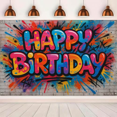 Image of HOMETITUTE Graffiti Style Birthday Banner 71x43 Inch