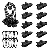 Heavy Duty Lock Grip Tarp Clips Set, Adjustable Tarp Tie Downs Clamps and Bungee Straps Cords & Carabiners Waterproof Tent Fasteners Accessories for Outdoor Camping Pool Awning Cover