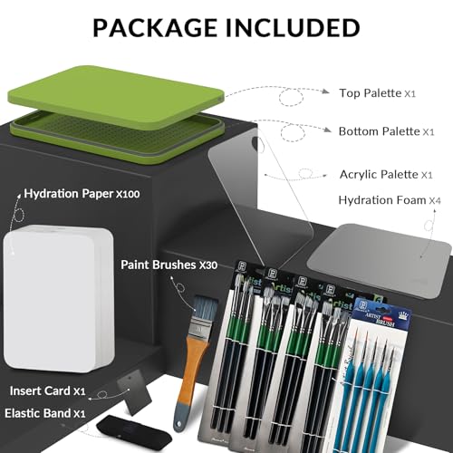 Image of Wet Palette and Acrylic Paint Palette, 2-in-1 Set with 30PCS Artist Paint Brushes for Acrylic Painting, 100PCS Hydration Paper and 4PCS Sponges for Canvas & Hobby Art Projects